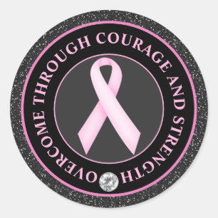 Courage and Strength – Pink Ribbon Awareness Classic Round Sticker