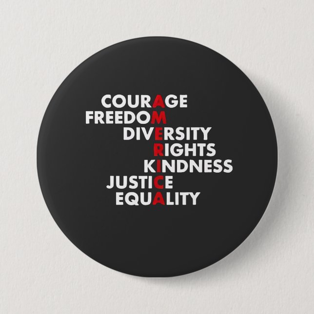 Courage  Freedom Diversity Rights Kindness 7.5 Cm Round Badge (Front)