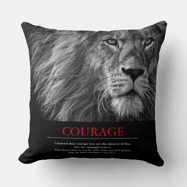 Courage Lion Motivational Inspirational Cushion (Front)
