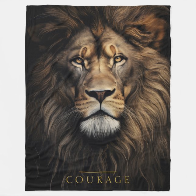 Courage Lion Portrait Fleece Blanket (Front)