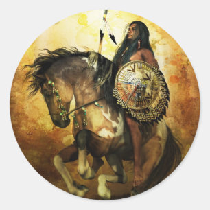Courage Native American Warrior Classic Round Sticker