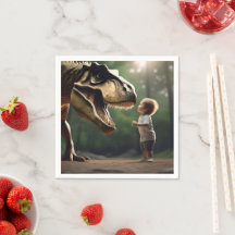 **"Courage Unleashed: A Small Boy Faces the T-Rex"