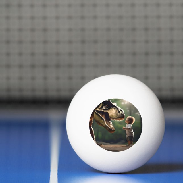 **"Courage Unleashed: A Small Boy Faces the T-Rex" Ping Pong Ball (Net)
