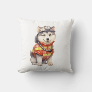 Courageous Firefighter Siberian Husky Dog Honourin Cushion