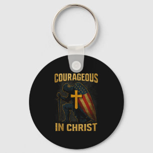 Courageous In Christ Knight Cross Patriotic Usa Fl Key Ring
