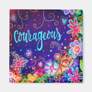 Courageous Pretty Floral Inspirational Purple  Magnet
