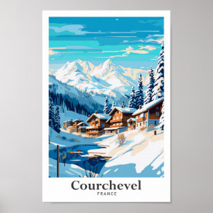 Courchevel France Art Vintage Travel Illustration Poster