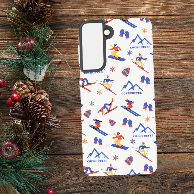 Courchevel France Ski Snowboard Pattern Samsung Galaxy S21 Case (Courchevel France ski snowboard cross-country skiing winter snow vacation samsung phone case)