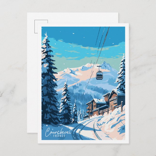 Courchevel France vintage travel illustration Postcard (Front/Back)