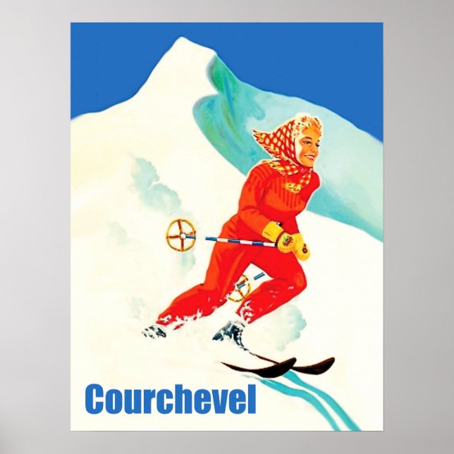 Courchevel, woman on ski track, France, Vintage Poster (Front)