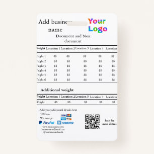 Courier delivery company details add price weight ID badge