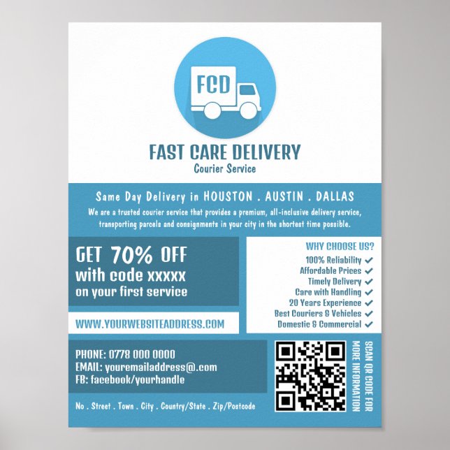 Courier Delivery Logo, Courier Service Advertising Poster (Front)