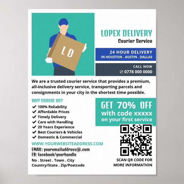 Courier Delivery Man, Courier Service Advertising Poster (Front)