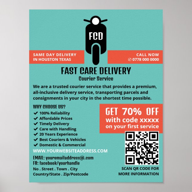 Courier Moped Logo, Courier Service Advertising Poster (Front)