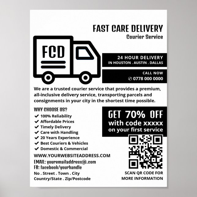 Courier Truck Logo, Courier Service Advertising Poster (Front)
