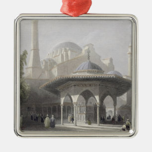 Court and Fountain of St. Sophia, Istanbul, engrav Metal Tree Decoration