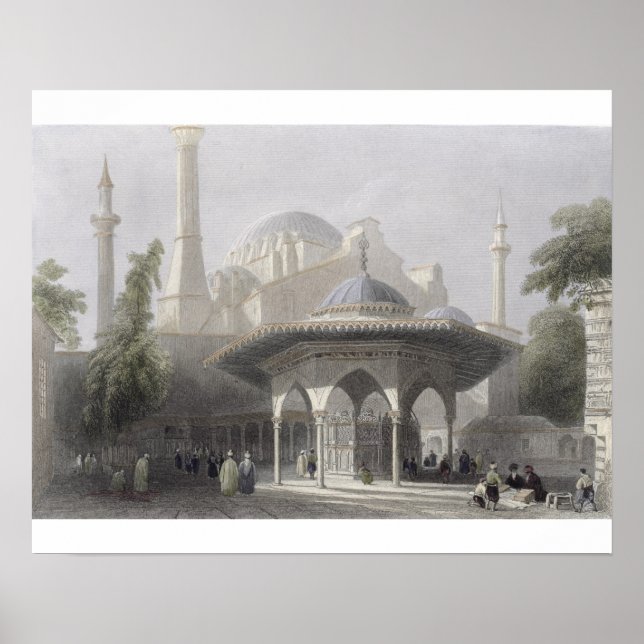 Court and Fountain of St. Sophia, Istanbul, engrav Poster (Front)