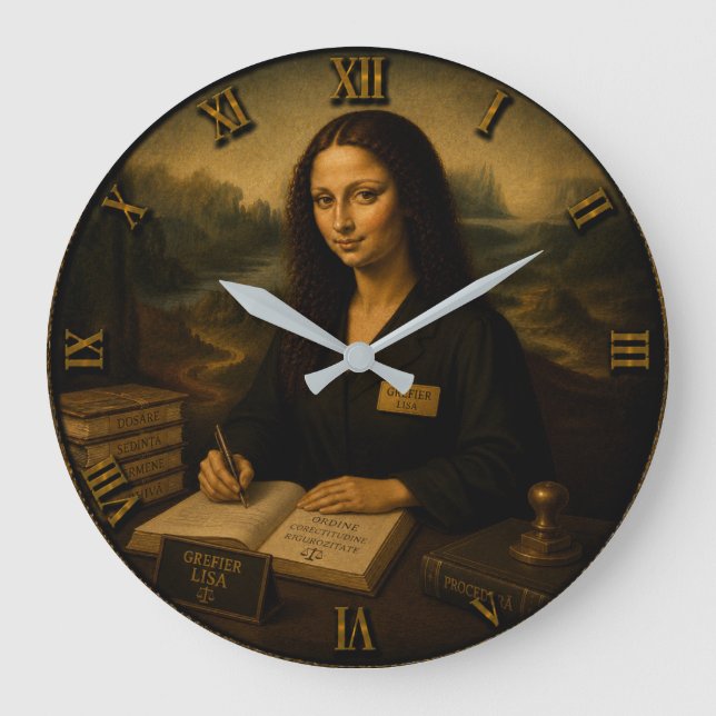 Court Clerk Funny Mona Lisa Large Clock (Front)