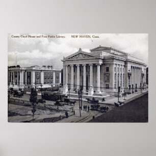 Court House, Library, New Haven CT 1912 Vintage Poster