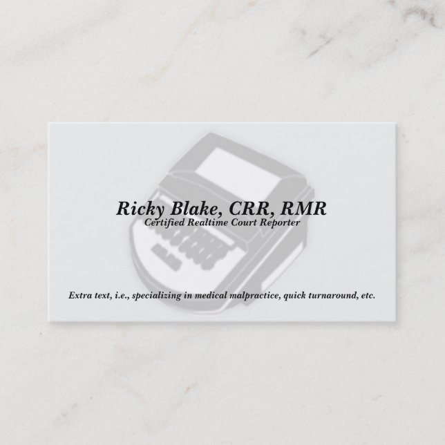 Court Reporter Black Steno Machine Business Cards (Front)