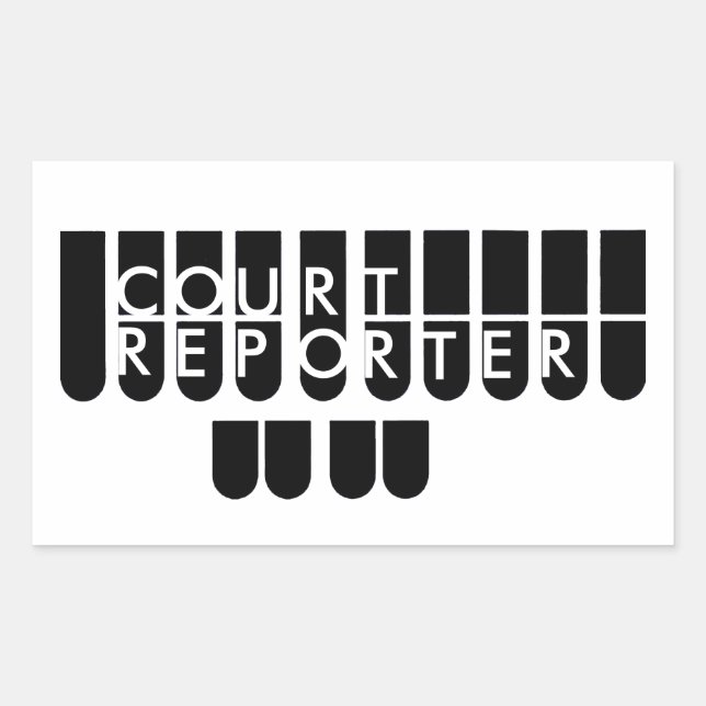 Court reporter keys black white rectangular sticker (Front)
