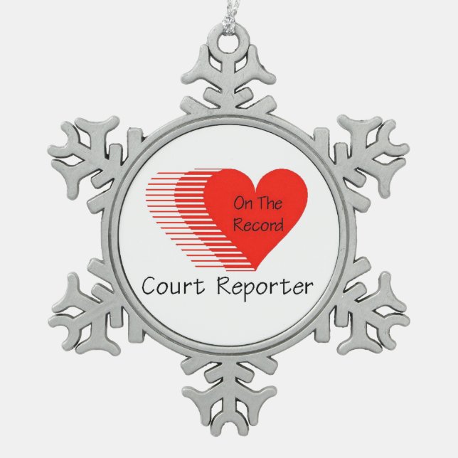 Court Reporter Record Snowflake Pewter Christmas Ornament (Front)