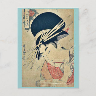 Courtesan chewing on the brush by Kitagawa,Utamaro Postcard