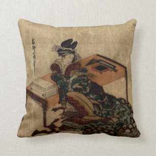 courtesan holding a poem card cushion