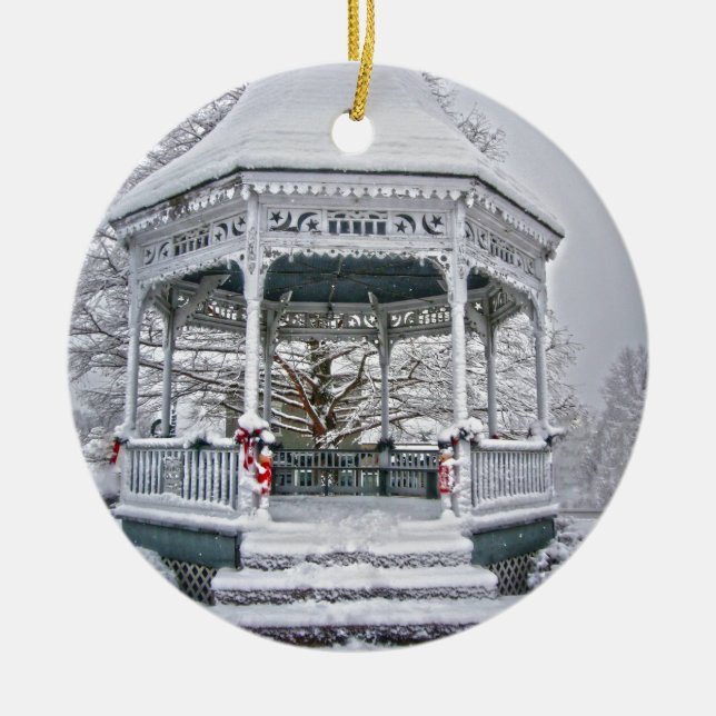 Courthouse Gazebo in the Snow Ceramic Tree Decoration (Front)