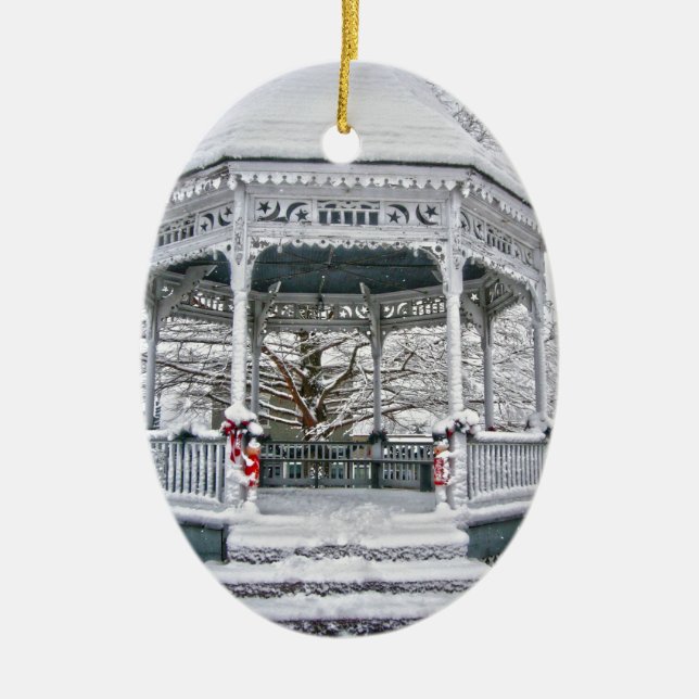 Courthouse Gazebo in the Snow Ceramic Tree Decoration (Front)