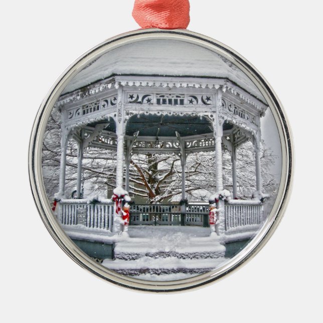 Courthouse Gazebo in the Snow Metal Tree Decoration (Front)