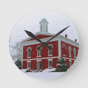 Courthouse Snow Round Clock