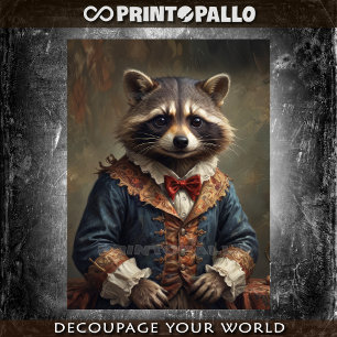 Courtier racoon with bow tie in victorian era  tissue paper