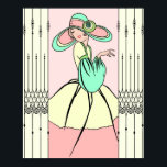 COURTNEY, ART DECO: Easter Morning Poster<br><div class="desc">Courtney is a beautifully detailed remake of an old greeting card. She has been lovingly redrawn with new details and improved lines. She wears a full-skirted, multi-coloured dress with puffy sleeves and a matching hat with wide brim. The hat features a stylised flower with a fabulous bit of Art Deco...</div>