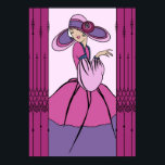 COURTNEY, ART DECO: Parisian Plum Poster<br><div class="desc">Courtney is a beautifully detailed remake of an old greeting card. She has been lovingly redrawn with new details and improved lines. She wears a full-skirted, multi-coloured dress with puffy sleeves and a matching hat with wide brim. The hat features a stylised flower with a fabulous bit of Art Deco...</div>
