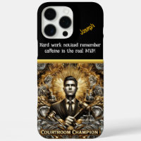 Courtroom Champion Amid Legal Symbols