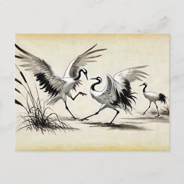 Courtship Dance of Two Cranes in the Marsh Chinese Postcard (Front)