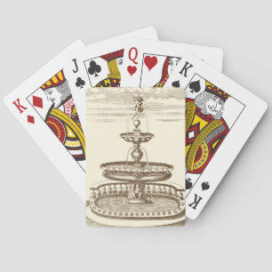 Courtyard Fountain with Ornamental Cherub Playing Cards
