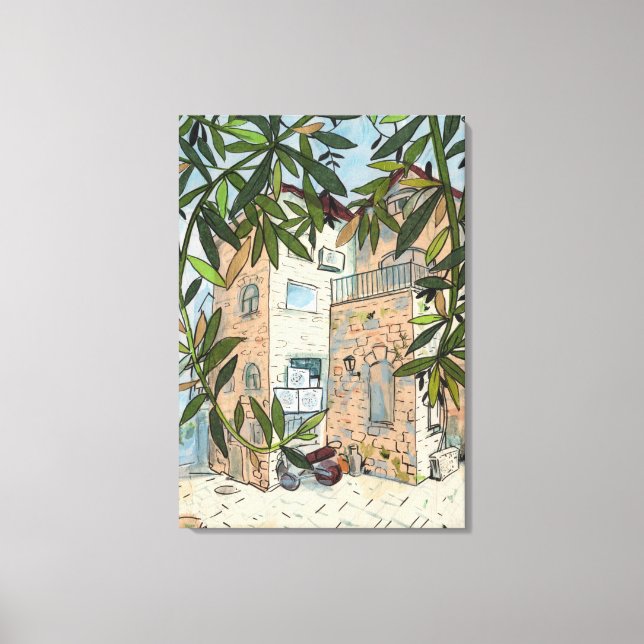 Courtyard in Haifa Israel Cityscape Collage Sketch Canvas Print (Front)