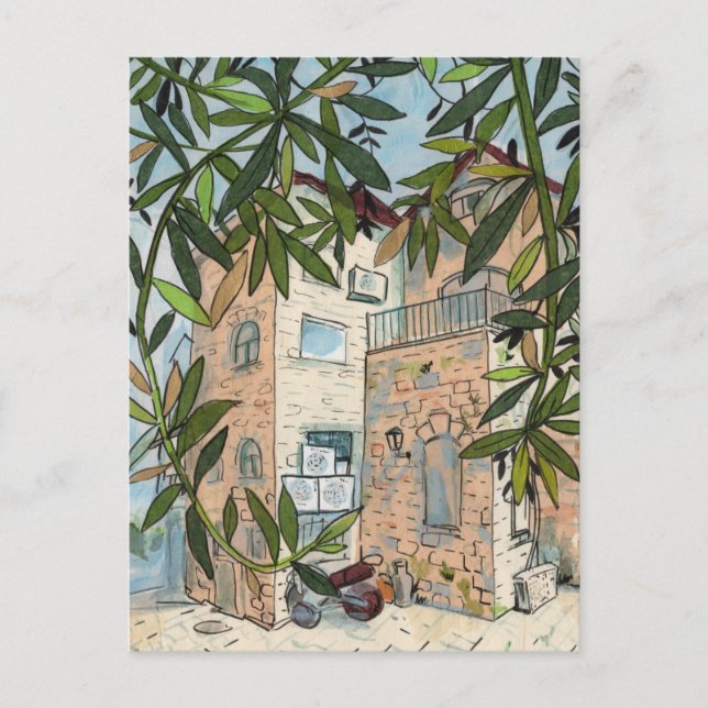 Courtyard in Haifa Israel Cityscape Collage Sketch Postcard (Front)
