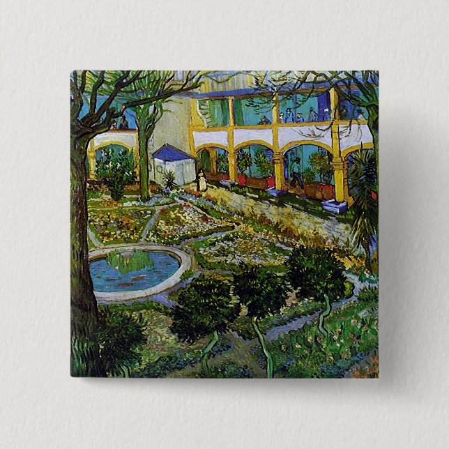 Courtyard of Hospital at Arles Van Gogh Fine Art 15 Cm Square Badge (Front)