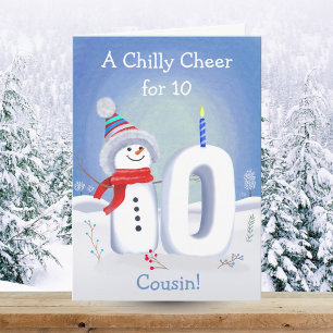 Cousin 10th Birthday Snowman Snowy Ten Card