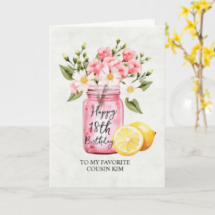 Cousin 18th Birthday Floral Jar Pink Greeting Card