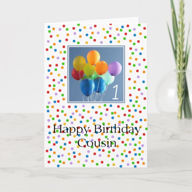 Cousin 1st happy balloon birthday card (Front)