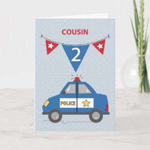 Cousin 2nd Birthday Blue Police Car Card