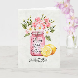 Cousin 30th Birthday Floral Jar Pink Greeting Card