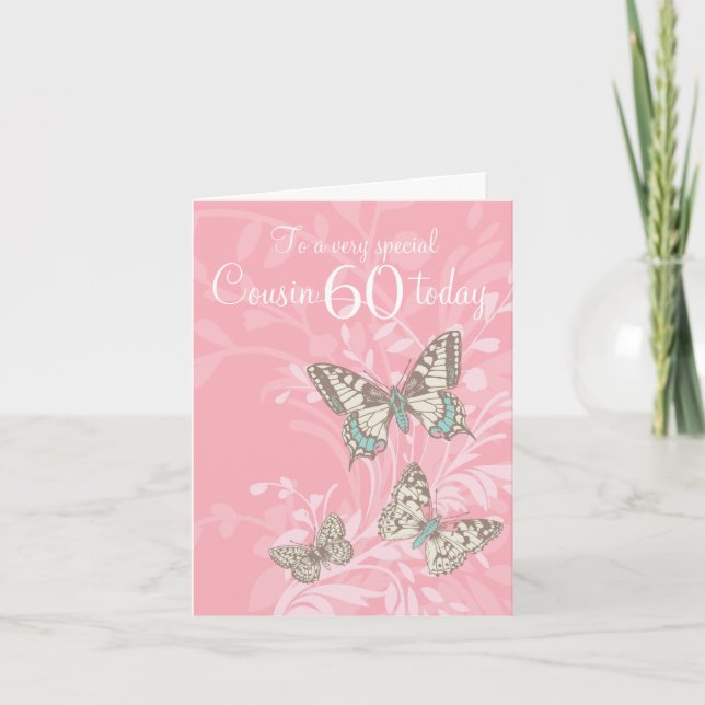 Cousin 60th birthday butterflies card (Front)