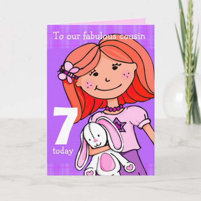Cousin 7 birthday card "Girlie cuddles" purple (Front)