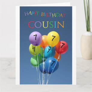 Cousin 7th birthday coloured balloons card