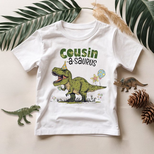 Cousin-a-saurus Dinosaur Theme Kids Birthday Party T-Shirt (Cute funny cousin-a-saurus t-rex dinosaur theme kids birthday party matching family unisex t-shirt)